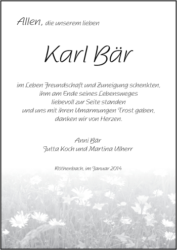 Traueranzeige von Karl Bär von Pegnitz-Zeitung